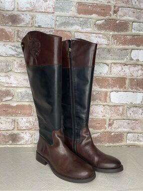 Vince Camuto Two-Tone Leather Riding Boots - Brown and Black
